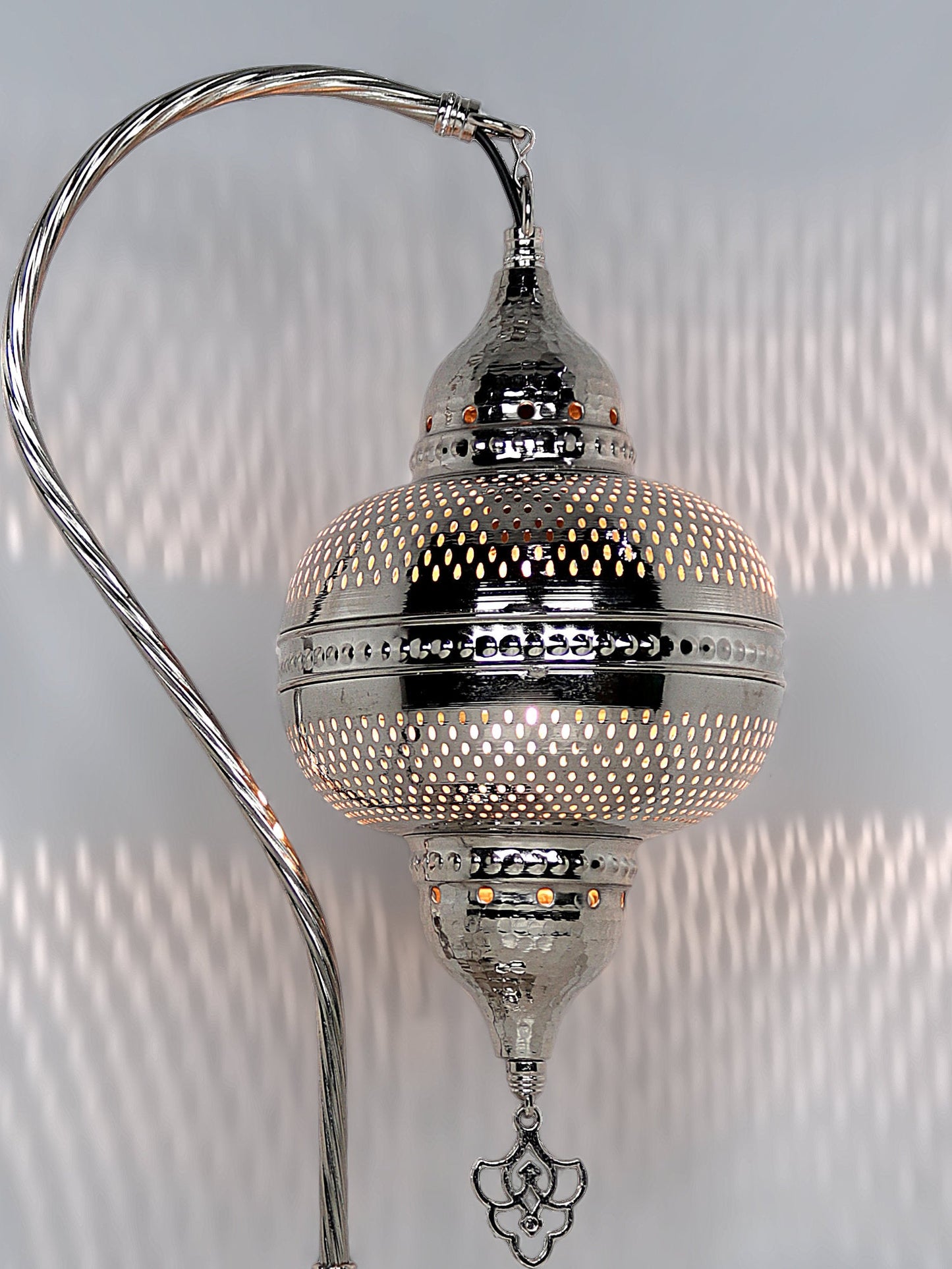 Moroccan Pierced Metal Swan Neck Table Lamp