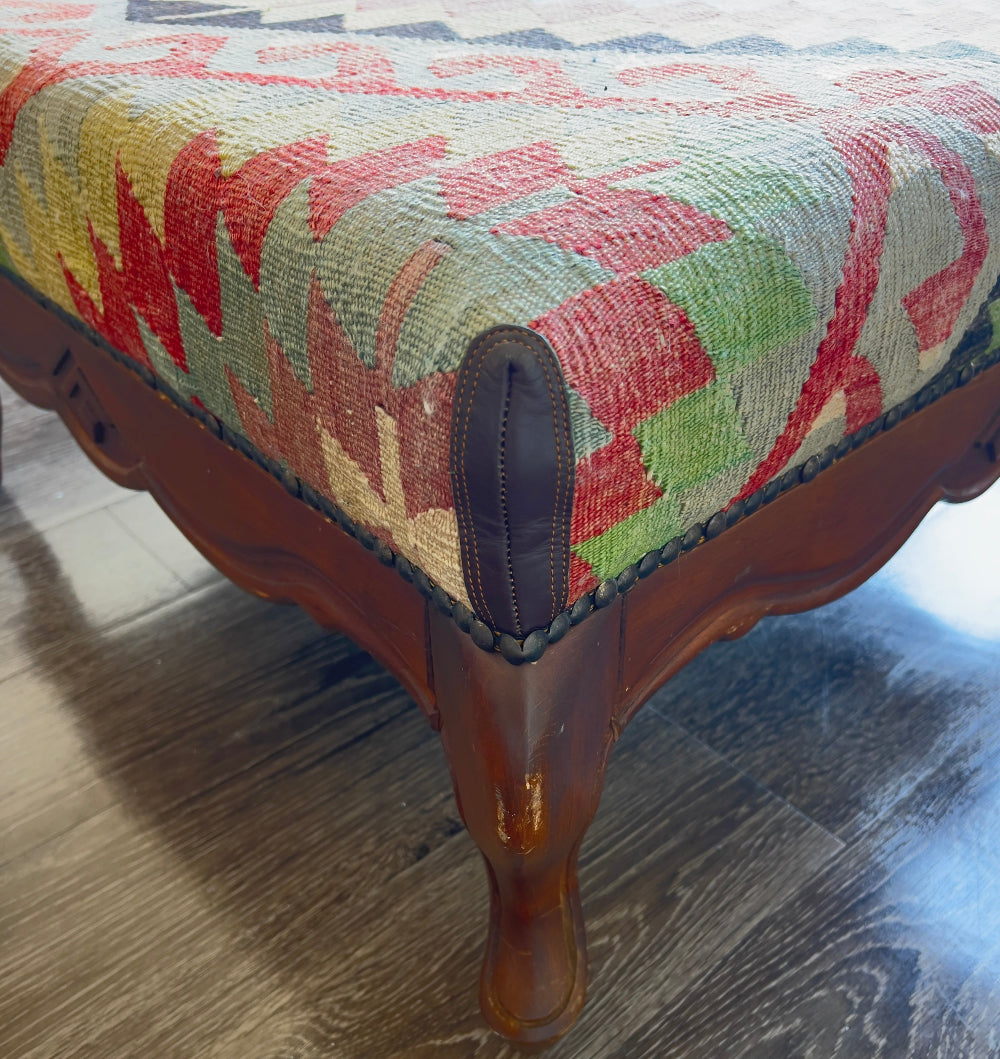 Turkish Kilim Upholstered Ottoman