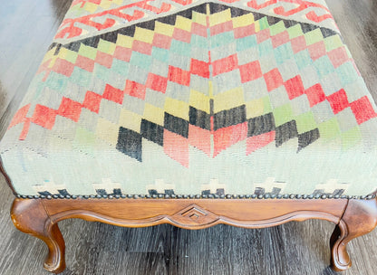 Turkish Kilim Upholstered Ottoman