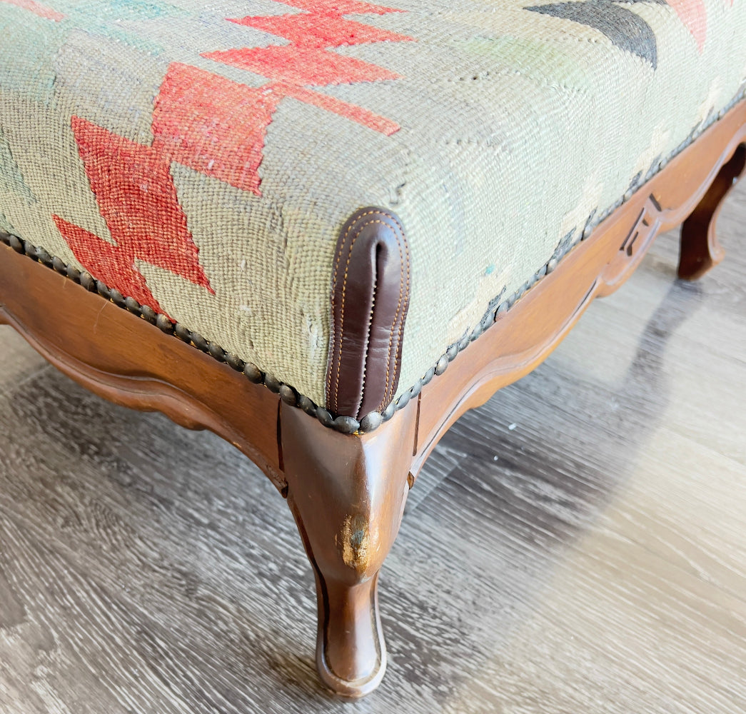 Turkish Kilim Upholstered Ottoman