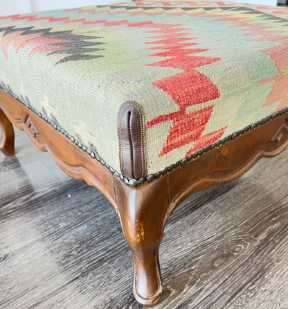 Turkish Kilim Upholstered Ottoman