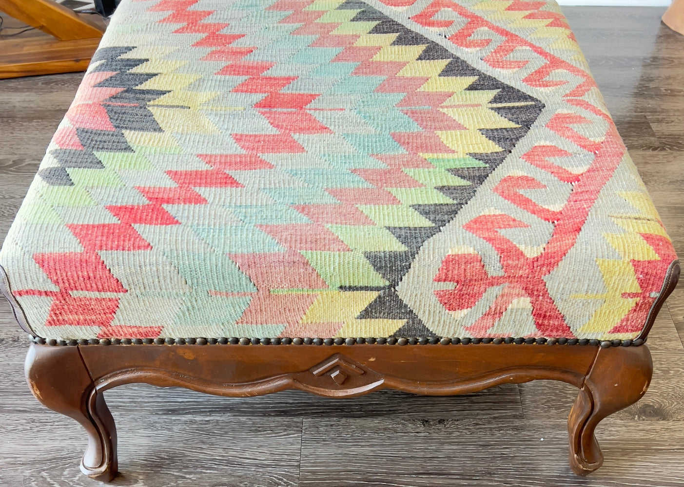 Turkish Kilim Upholstered Ottoman
