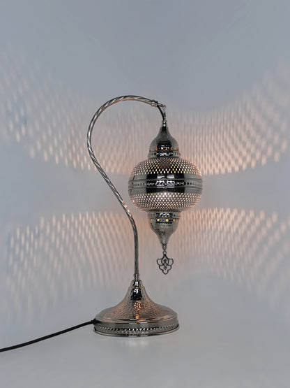 Moroccan Pierced Metal Swan Neck Table Lamp