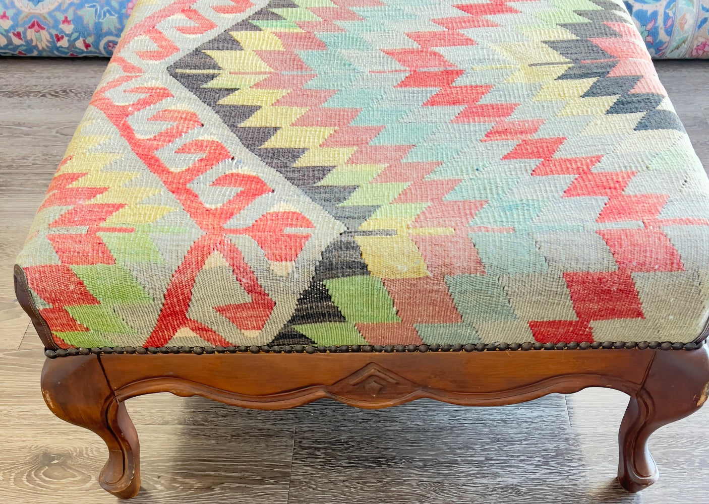Turkish Kilim Upholstered Ottoman