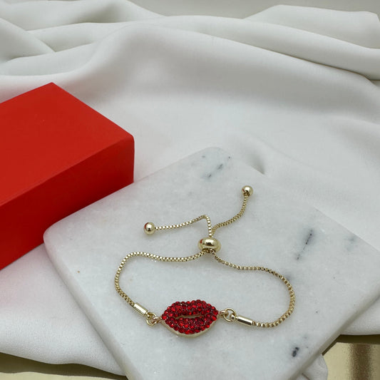 Turkish adjustable bracelet red kiss design zirconia